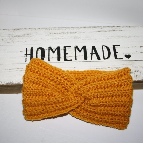 🍂🧶✨ Twisted Ear Warmer Headband · Burnt Yellow · Handmade & Boutique - Picture 3 of 4